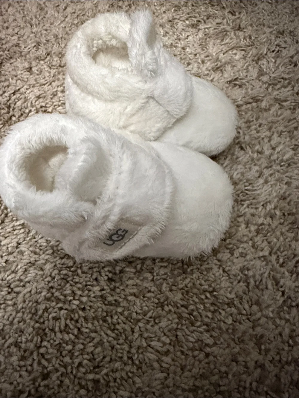 UGG Kids White Plush Bootie Slippers